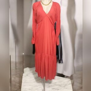 Banana Republic Vibrant Coral Long Sleeve Dress Size -10